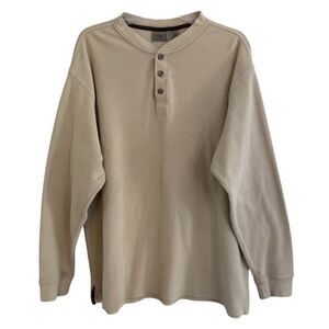 LL Bean Waffle Therma Knit Henley Shirt Mens Sz XL Tall VTG  Beige 100% Cotton